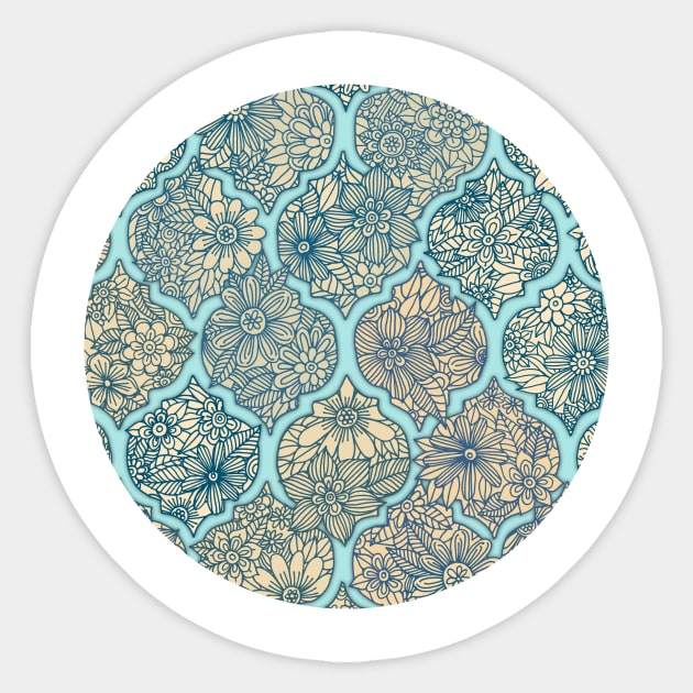 Moroccan Floral Lattice Arrangement - aqua / teal Sticker by micklyn